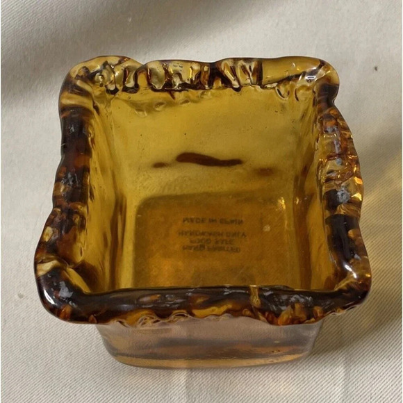 Amber Art Glass Square Cube Votive Candle Holder Spain MCM Retro Style 3” - Picture 5 of 8